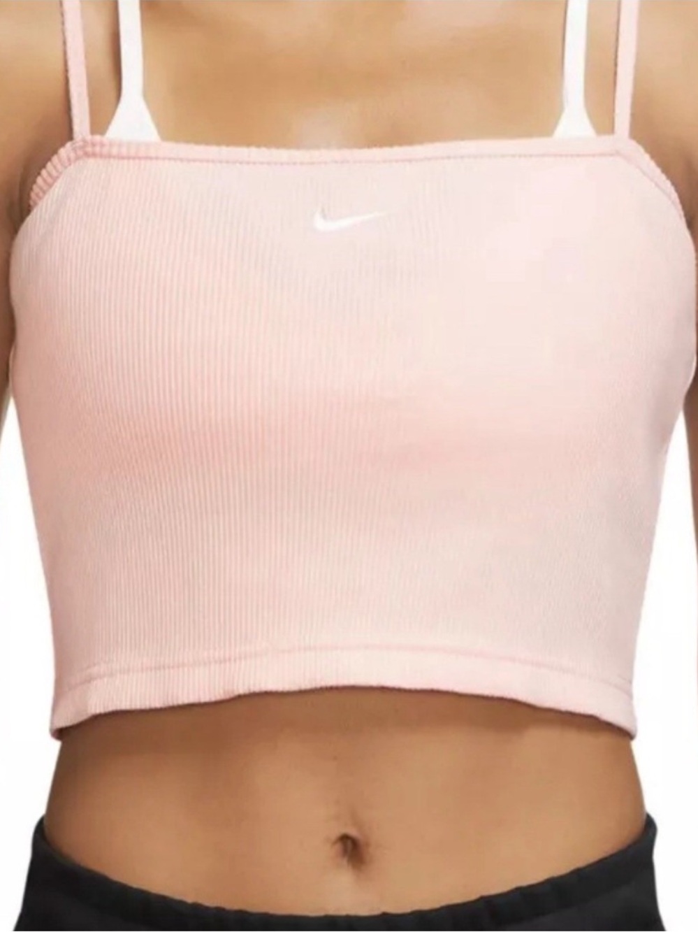 Nike Light Pink Ribbed Cropped Tank Top Embroidered Logo Size Medium - Picture 7 of 7